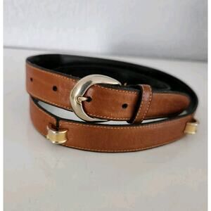 Dana Brown Genuine Leather With Gold Tone Rings & Buckle Belt USA No Size